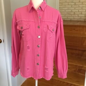 NWT BRIGHT PINK DISTRESSED JEAN JACKET